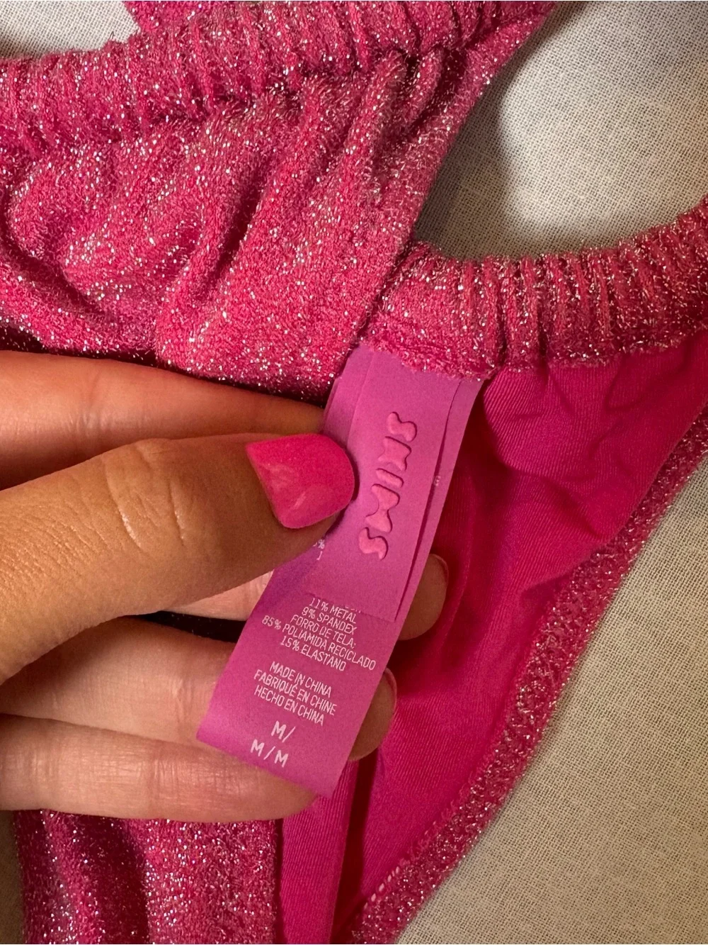 SKIMS swim Glitter Swim thong Bikini bottom Magenta size medium